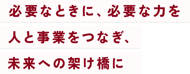 必要なときに、必要な力を人と事業をつなぎ、未来への架け橋に